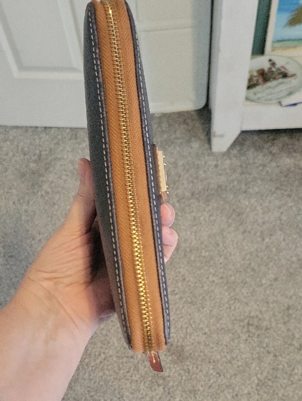 Dooney & Bourke Navy Pebbled Leather Zip Around Wallet